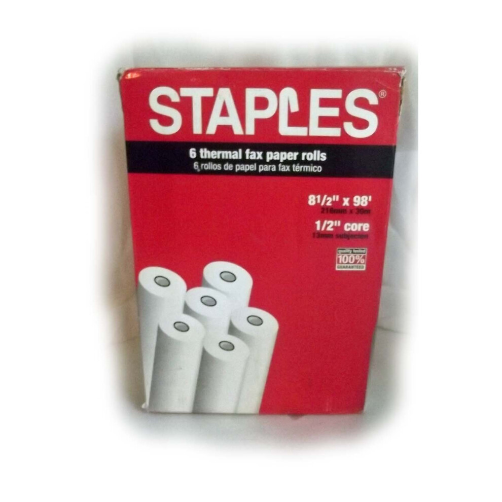 Staples Thermal Fax Paper  98' roll x 1/2"" core