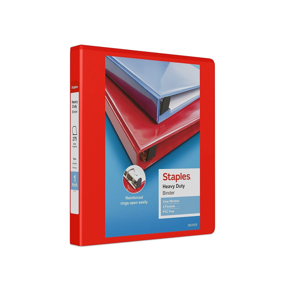 Staples 82694 Heavy Duty 1-Inch 3-Ring View Binder Red (24669)