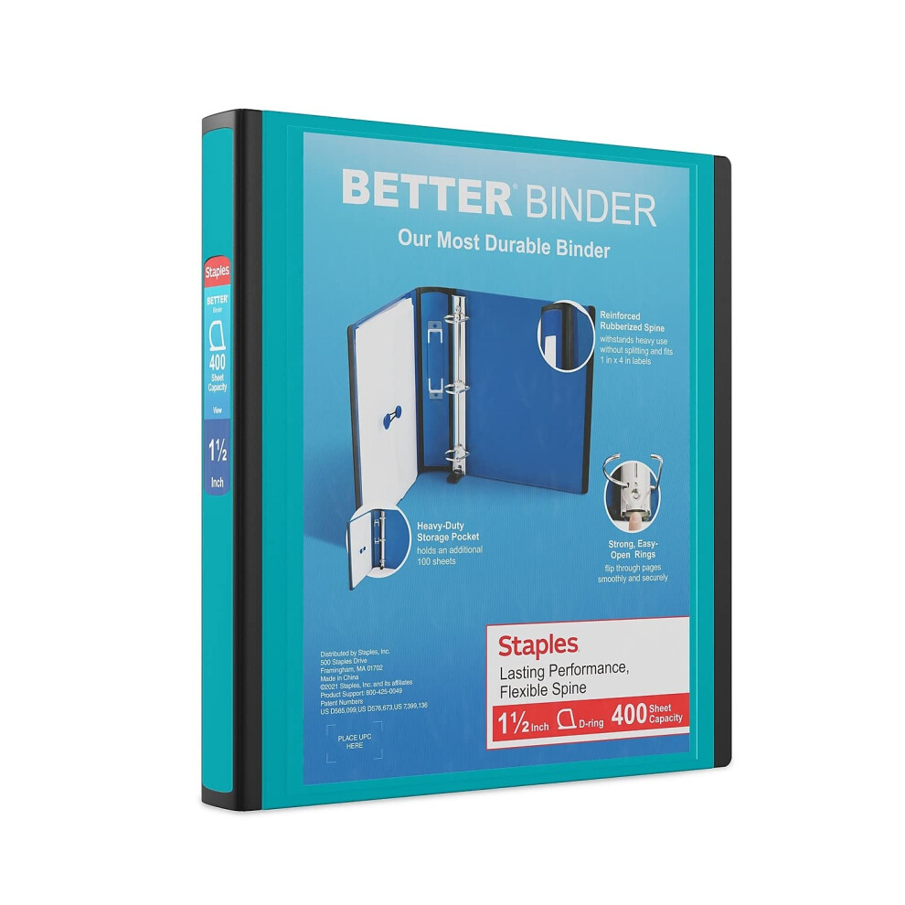 Staples 651742 1.5-Inch 3-Ring Better Binder Teal (13468-Cc)