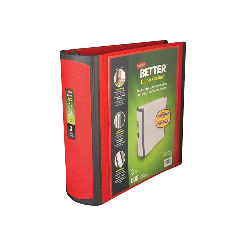 Staples 807717 Better 3-Inch D 3-Ring View Binder Red (18367)