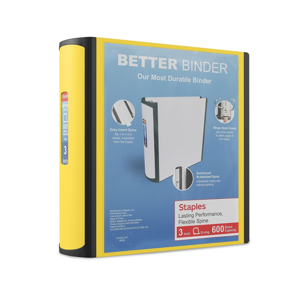 Staples 895623 Better 3-Inch D 3-Ring View Binder Yellow (20245)