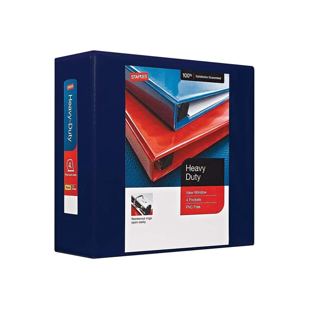 Staples 976049 Heavy-Duty 4-Inch D 3-Ring View Binder Navy Blue (26372