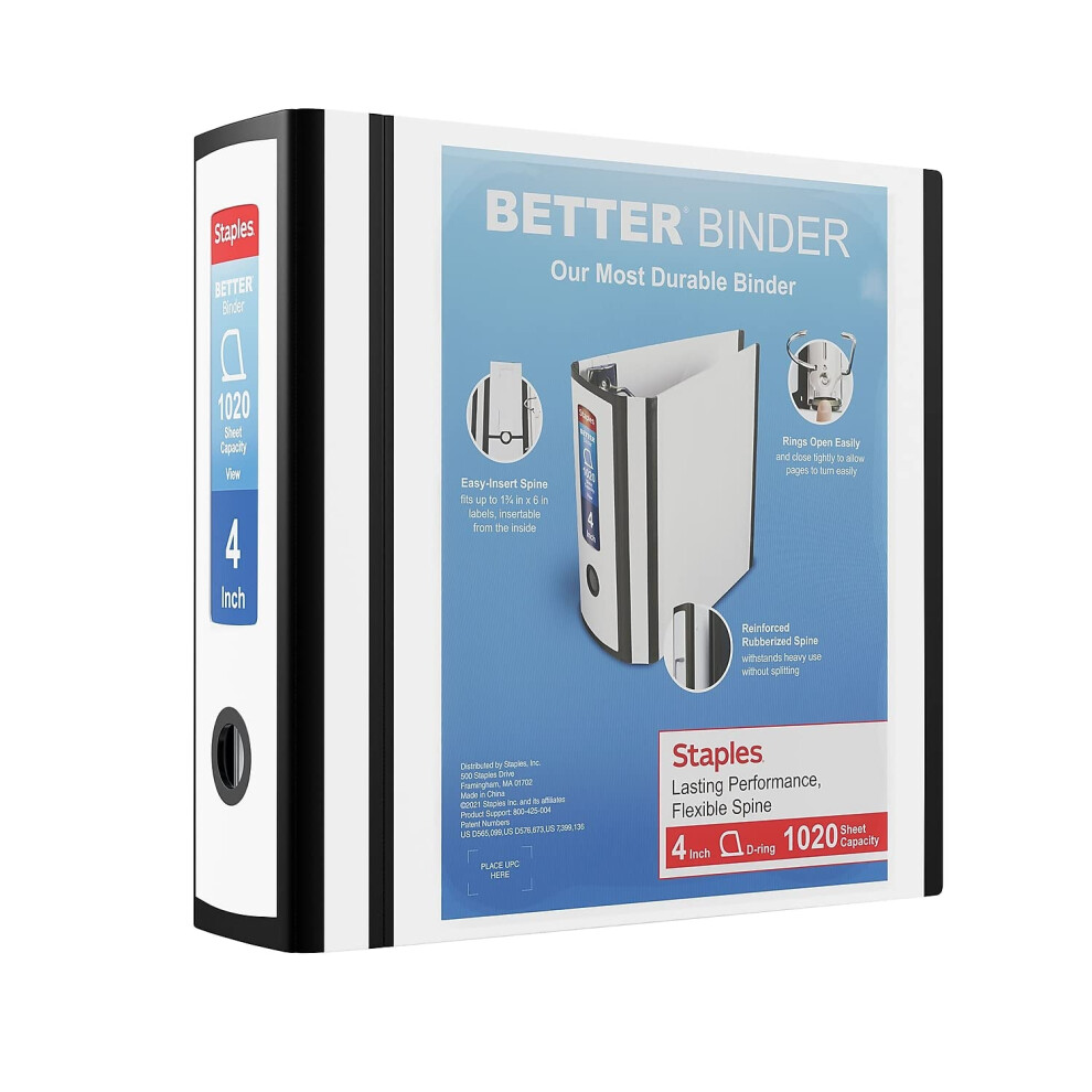 Staples 1618005 Better 4-Inch 3 Ring View Binder White