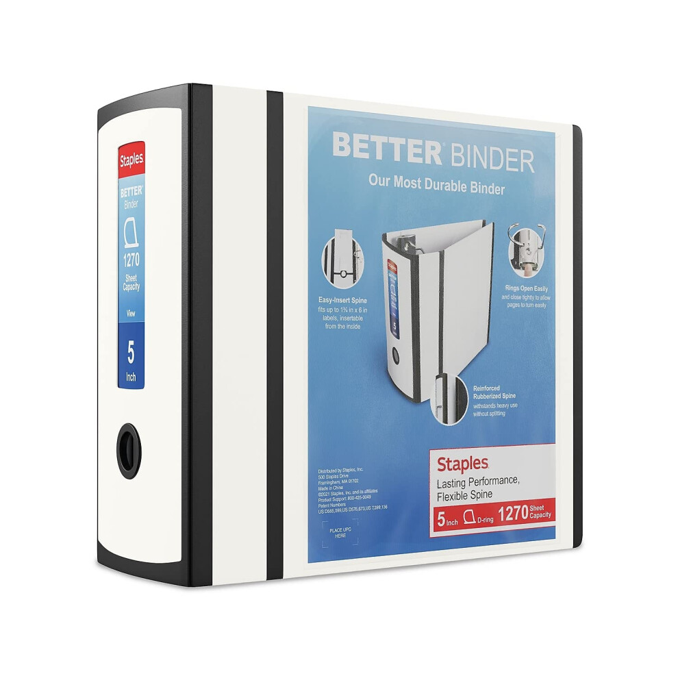 Staples Better Binder Heavy-Duty View  White  1000-Sheet Capacity  5""