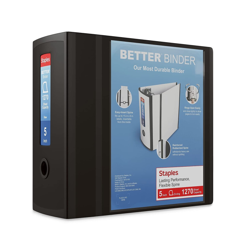 Staples Better Binder Heavy-Duty View  Black  1000-Sheet Capacity  5""