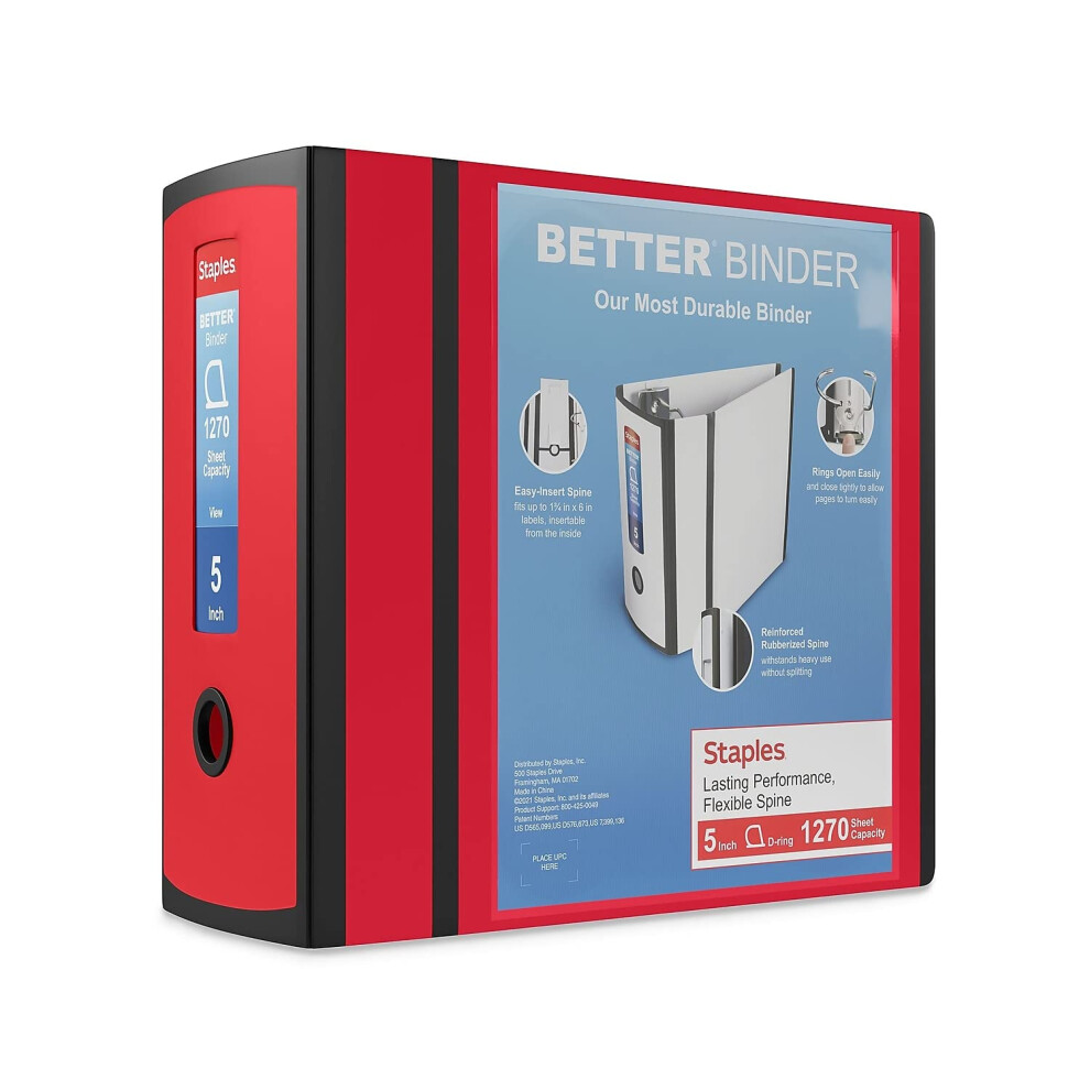 Staples Better Binder  Red  1000-Sheet Capacity  5"" (Ring Diameter)