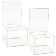 Caja de donación acrílica para recaudación de fondos 5" x 5" x 4" con cartelera 4" x 6"