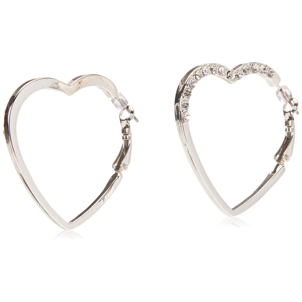 GUESS Silver-Tone Heart Hoop Earrings