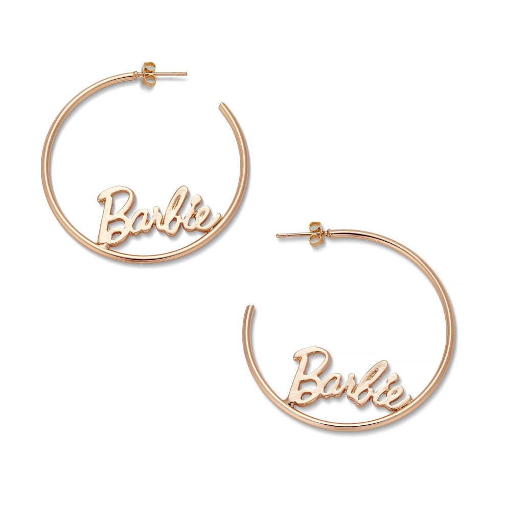 Barbie Script Logo Hoop Earrings (Rose Gold)