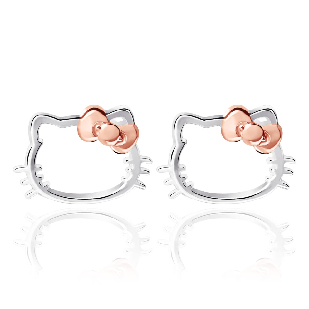 Sanrio Hello Kitty Womens Stud Earrings - Sterling Silver Hello Kitty