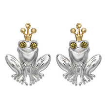 Pendientes de La Princesa y el Sapo de Disney, Plata de Ley con Baño de Oro, Studs de Circonita, Pendientes del Príncipe Sapo