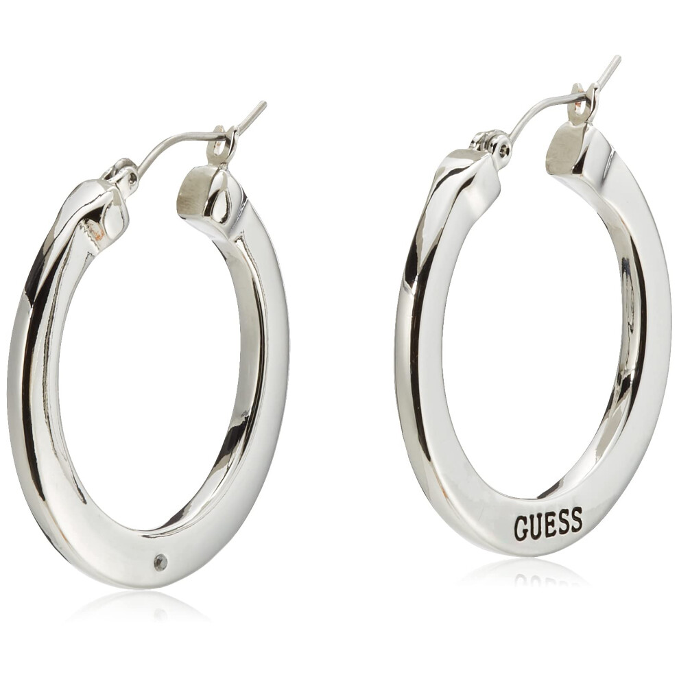 GUESS ""Basic"" Silver Logo Small Hoop Earrings