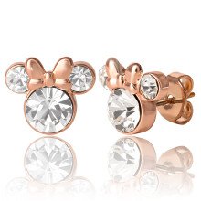 Messing Disney Dames Minnie Mouse Stud Oorbellen - Minnie Mouse Sieraden - Geboortesteen Oorbellen (April-Roos)