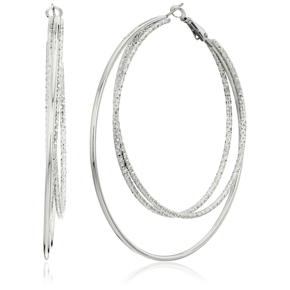 Guess Smooth and Textured Wire Silver Hoop Earrings