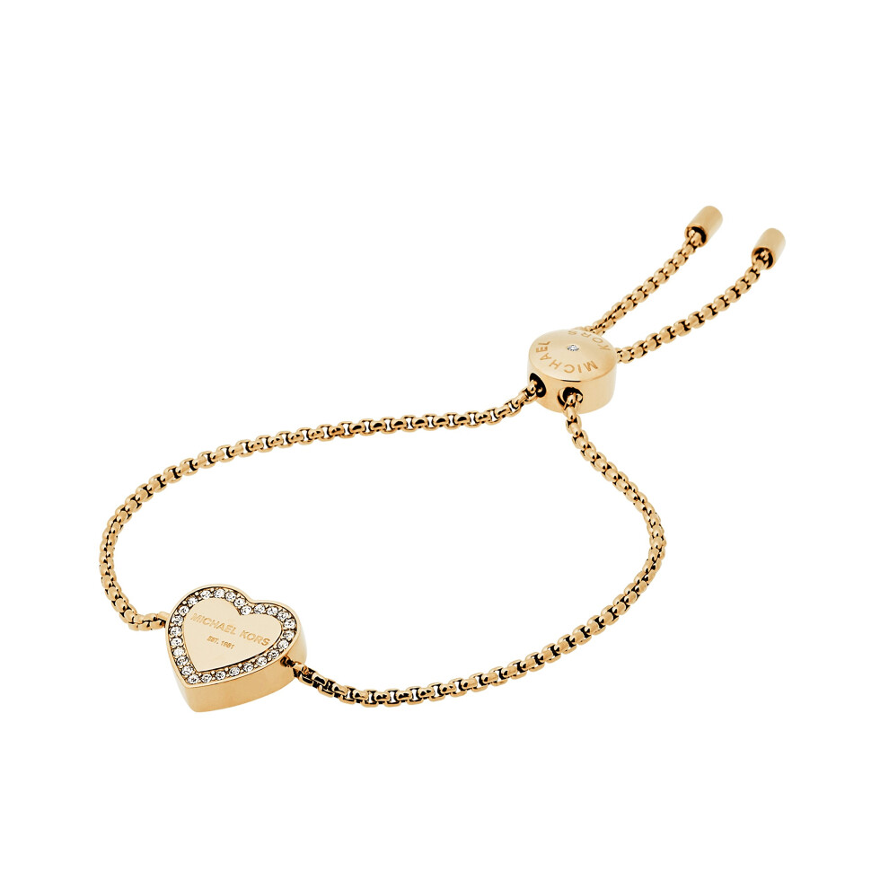 Michael Kors Stainless Steel and Pav? Crystal Signature Heart Chain Br