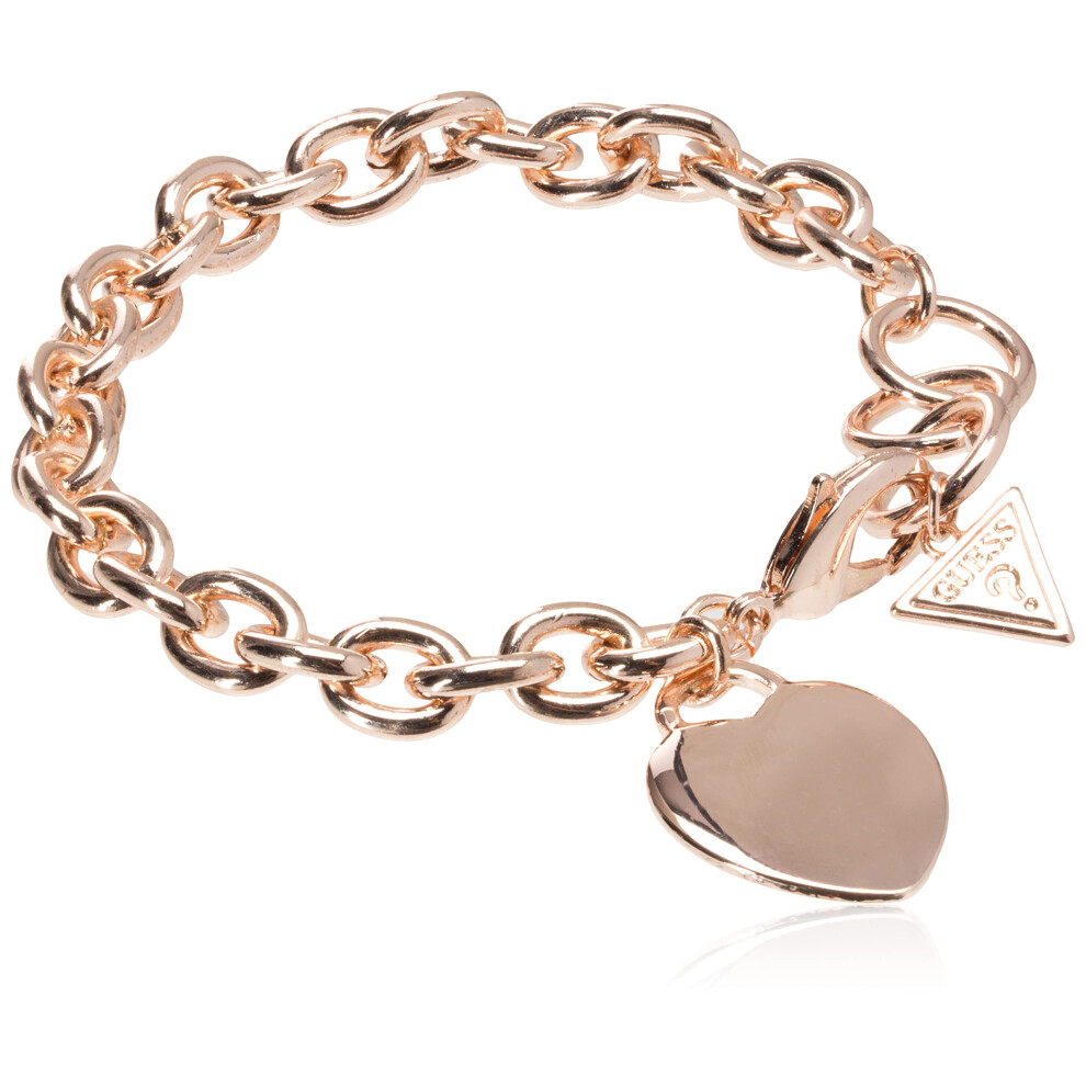 GUESS ""Basic"" Rose Gold G Logo Heart Link Bracelet