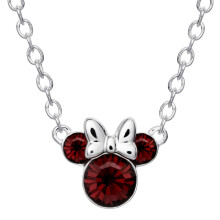 Joyas de nacimiento de Disney Minnie Mouse, collar con colgante de enero, plata de ley, cristal granate burdeos