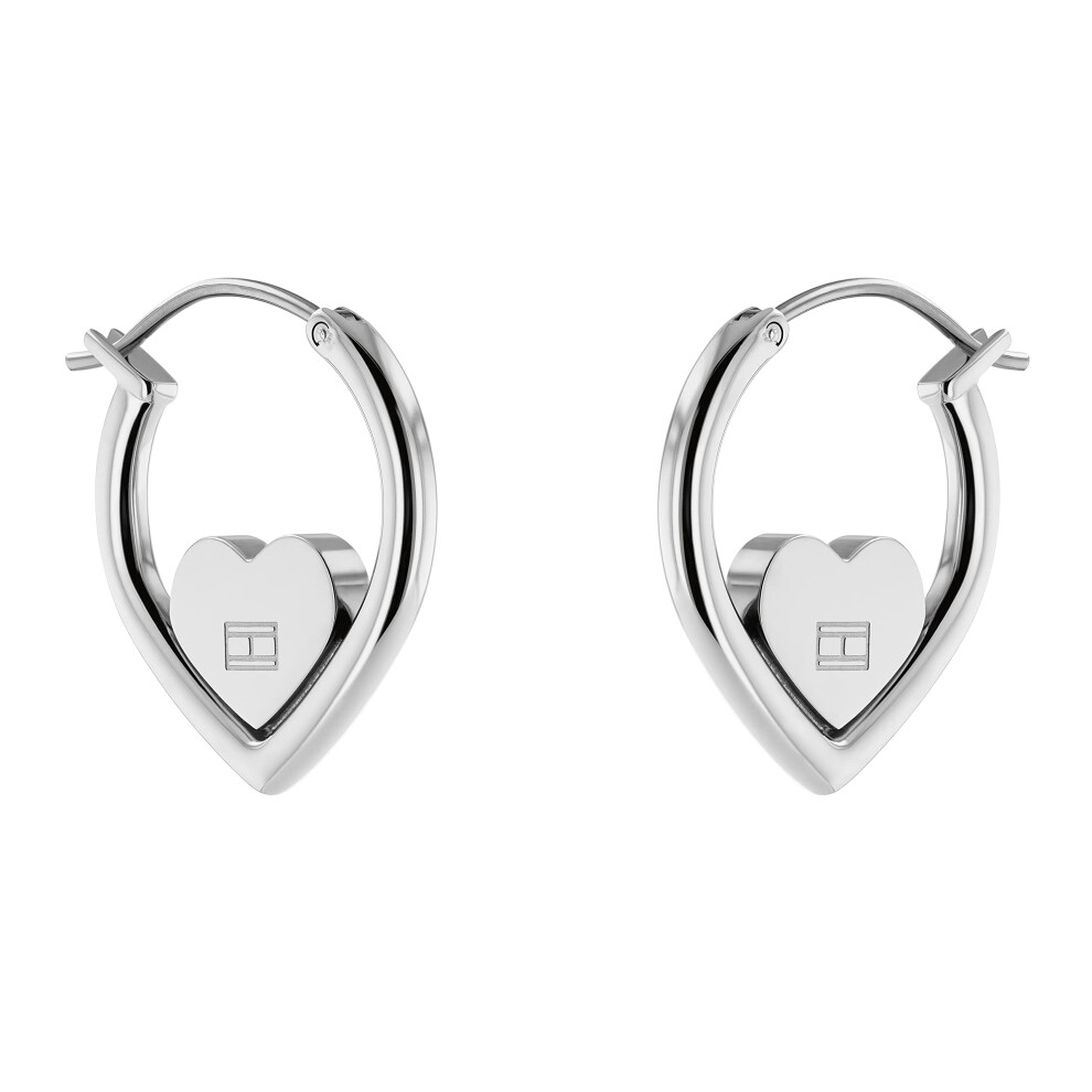 Tommy Hilfiger Women's Jewelry Hoop Heart Earrings  Color: Silver (Mod