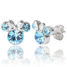 Minnie Mouse Maart Geboortesteen Stud Oorbellen Voor Vrouwen Officiële Licentie, Disney Geboortesteen Sieraden (Maart-Aquamarijn Kristal)