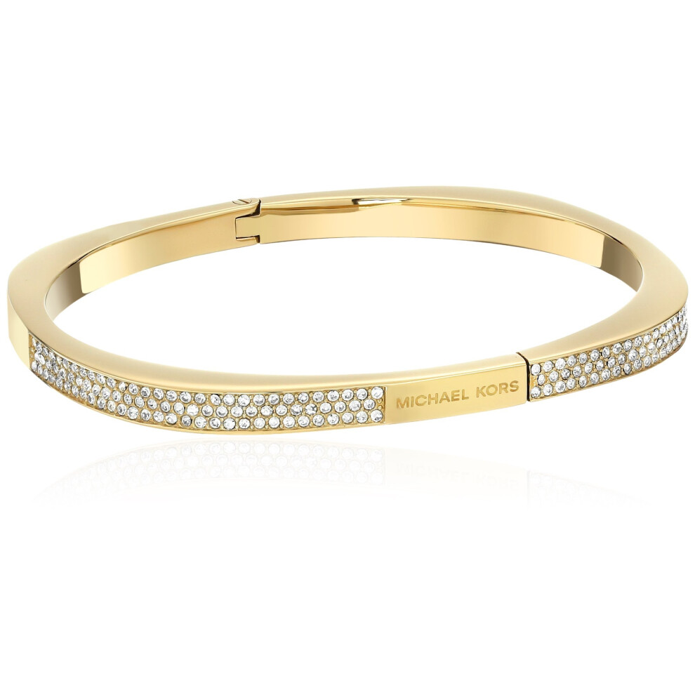 Michael Kors Pave Logo Cushion Hinged Gold Tone Bangle Bracelet