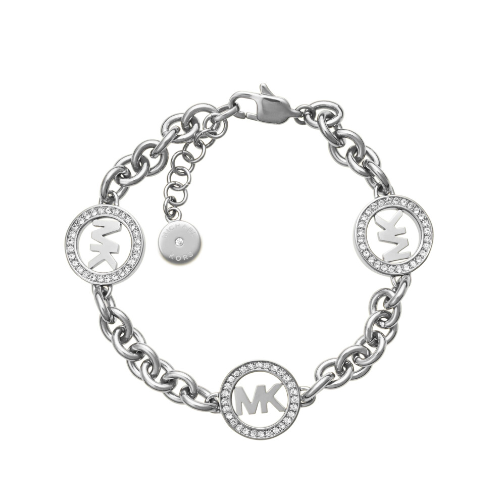 Michael Kors Stainless Steel and Pav? Crystal MK Logo Chain Bracelet f