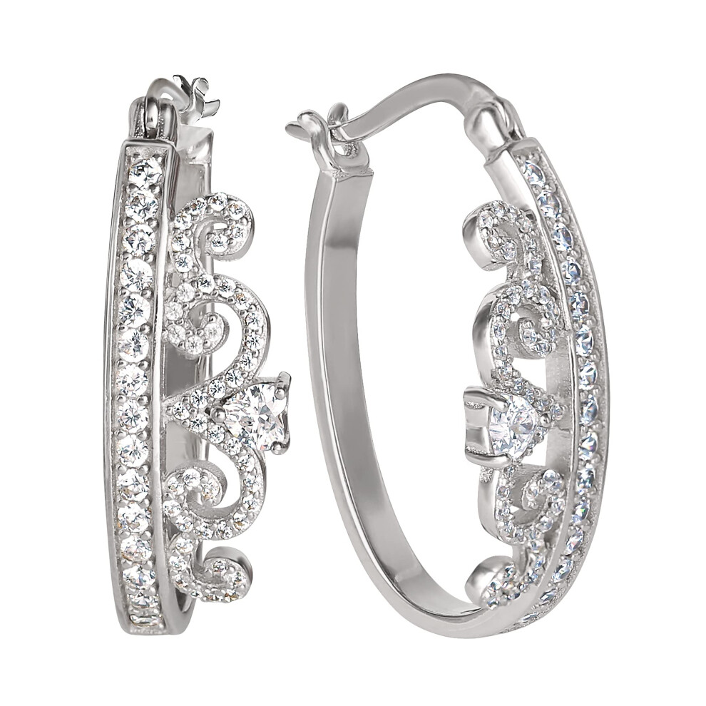 Disney Jewelry for Women  Crown Cubic Zirconia Hoop Earrings  Sterling