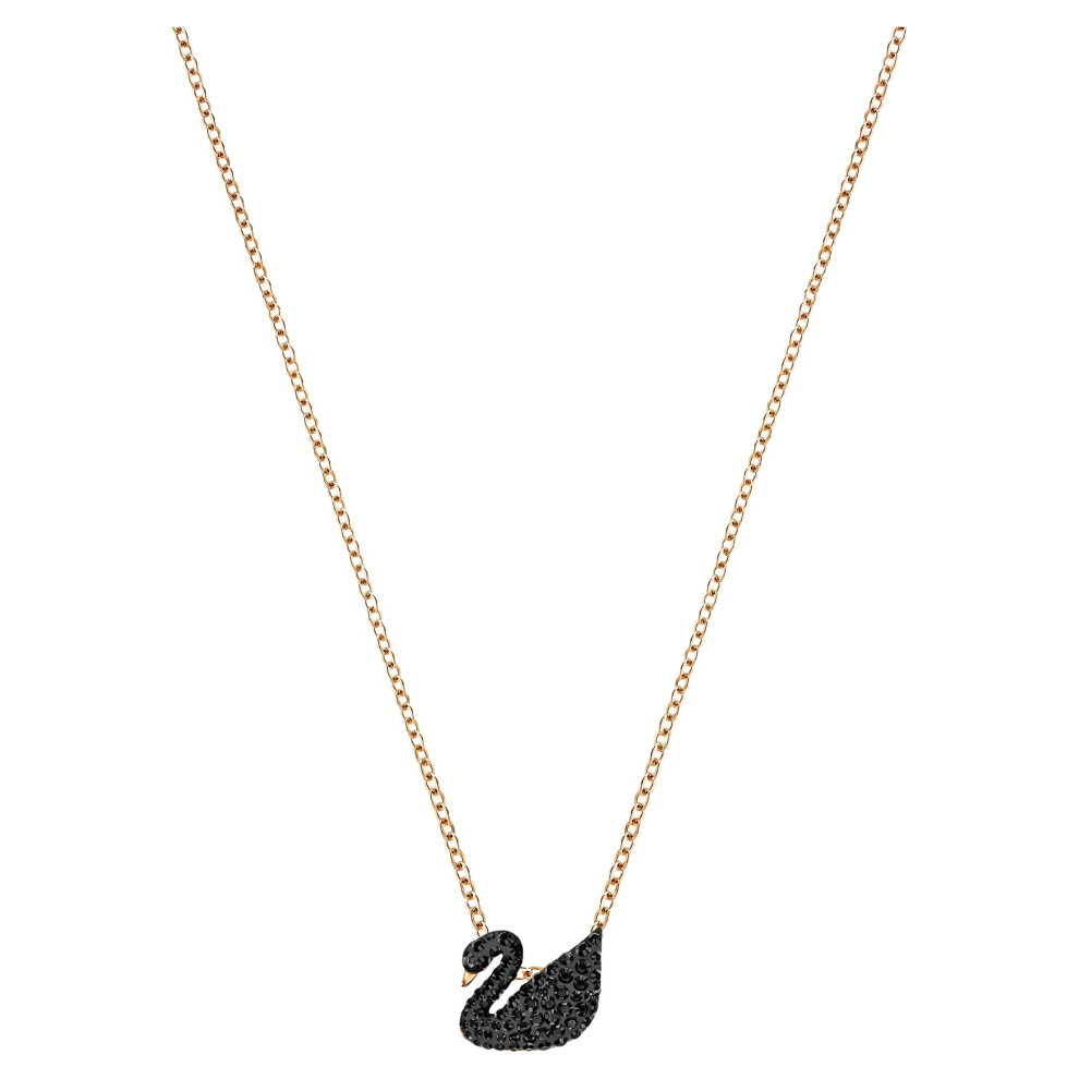 SWAROVSKI Swan Pendant Necklace with Black Crystal Pav? on a Rose-Gold