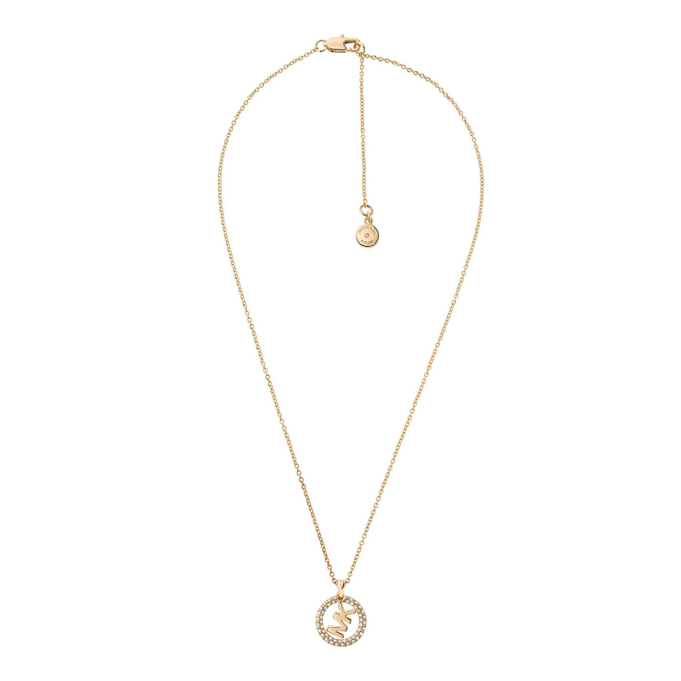 Michael Kors Brass and Pav? Crystal MK Logo Pendant Necklace for Women