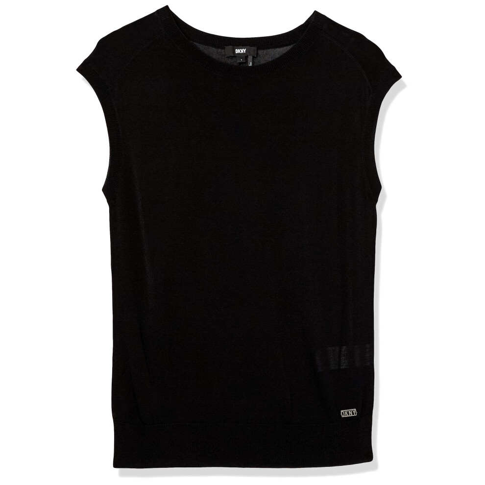 DKNY Women's Sleeveless Lightweight Crew Neck Sweaters  Black