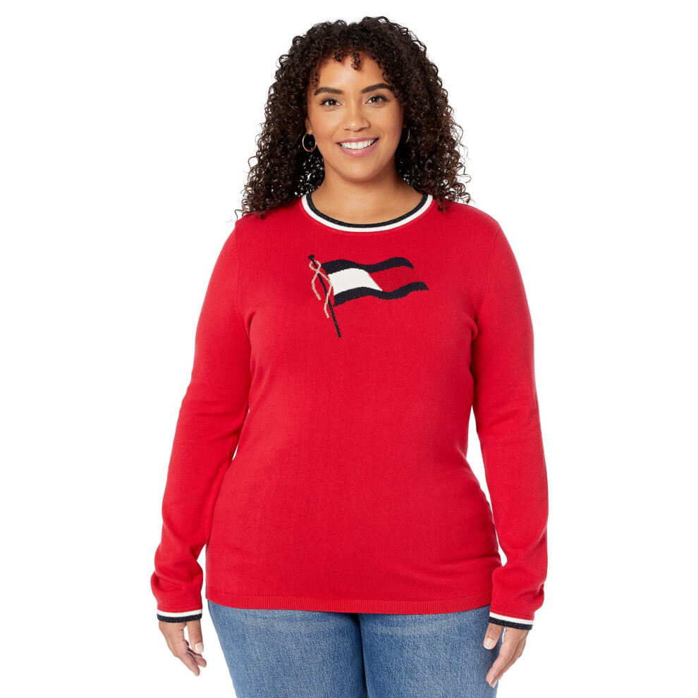 Tommy Hilfiger Women's Pullover Crewneck Everyday Sweater  Scarlet Mul