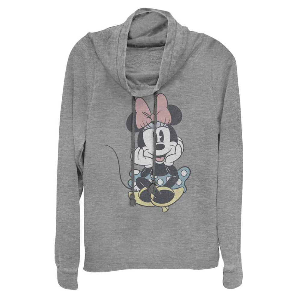 Disney Classic Mickey Minnie Sit Women's Cowl Neck Long Sleeve Knit To