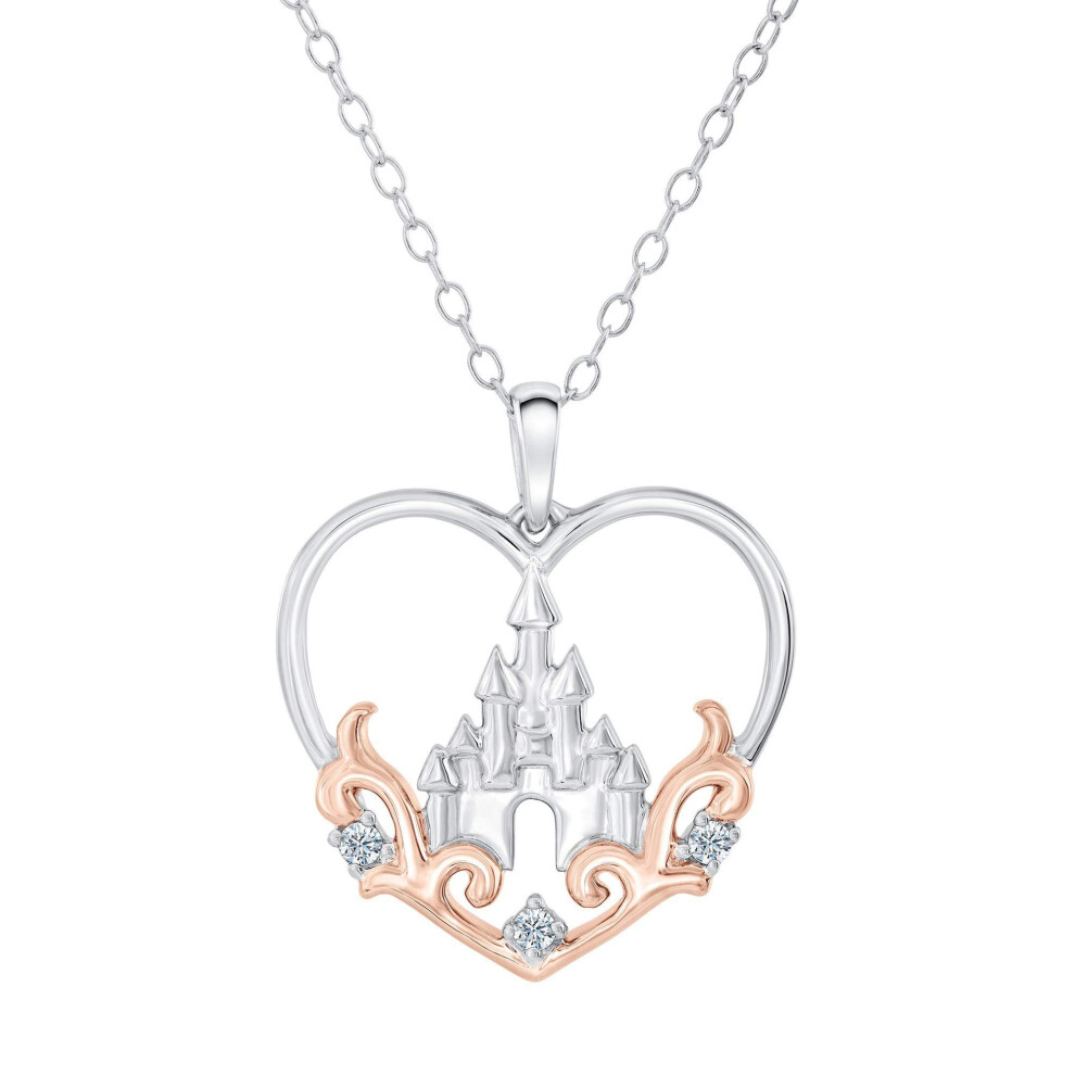 Disney Enchanted Princess Castle Diamond Heart Pendant 1/20ctw