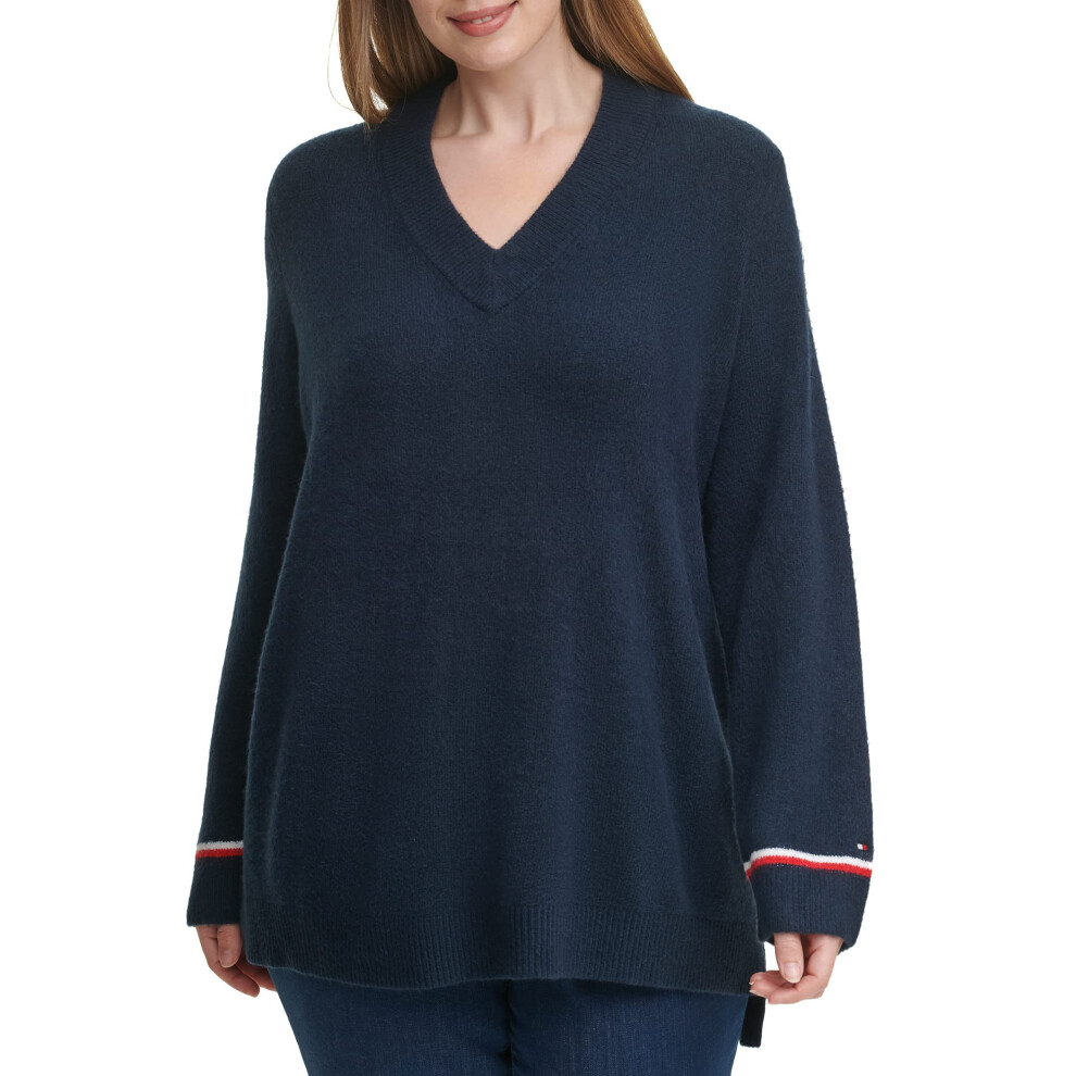 Tommy Hilfiger Women's Plus Soft V-Neck Long Sleeve Sweater  Sky CAPT