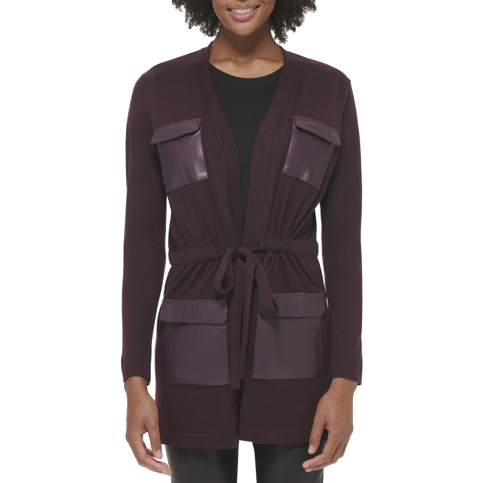 Calvin Klein Women's Sweater Trench Long Acrylic  Aubergine  X-Small