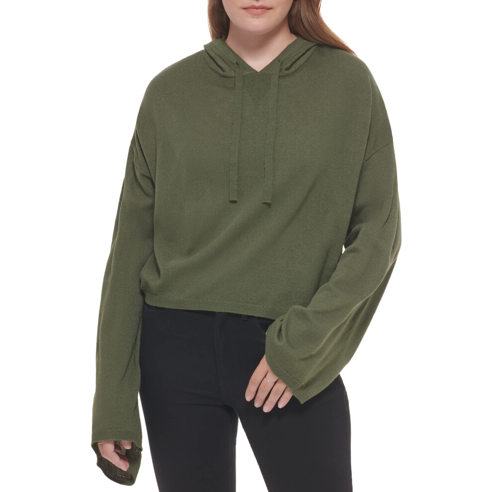 Calvin Klein Women's Chain Stitch V-Neck Sweater  Thyme  X-Large