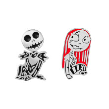 Disney Nightmare Before Christmas Sieraden, Jack en Sally Ongelijke Stud Oorbellen, Zilver, Emaille