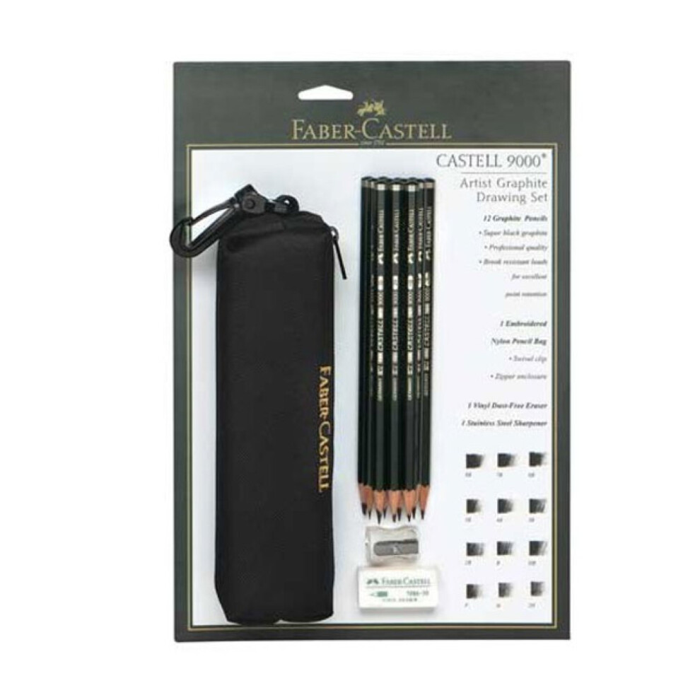 Faber-Castell 9000 Artist Graphite Drawing Set with Bag Set of 12