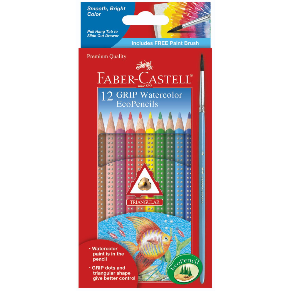 Faber-Castell Grip Watercolor EcoPencils - 12 Water Color Pencils with