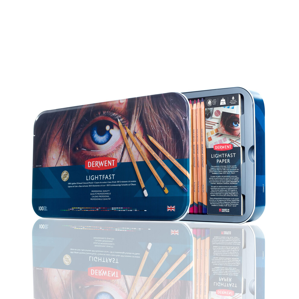 Derwent Lightfast Colored Pencils 100 Tin  Set of 100  4mm Wide Core