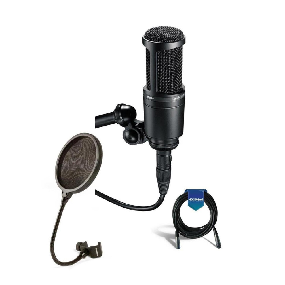 Audio Technica AT2020 Condenser Studio Microphone Bundle with Pop Filt