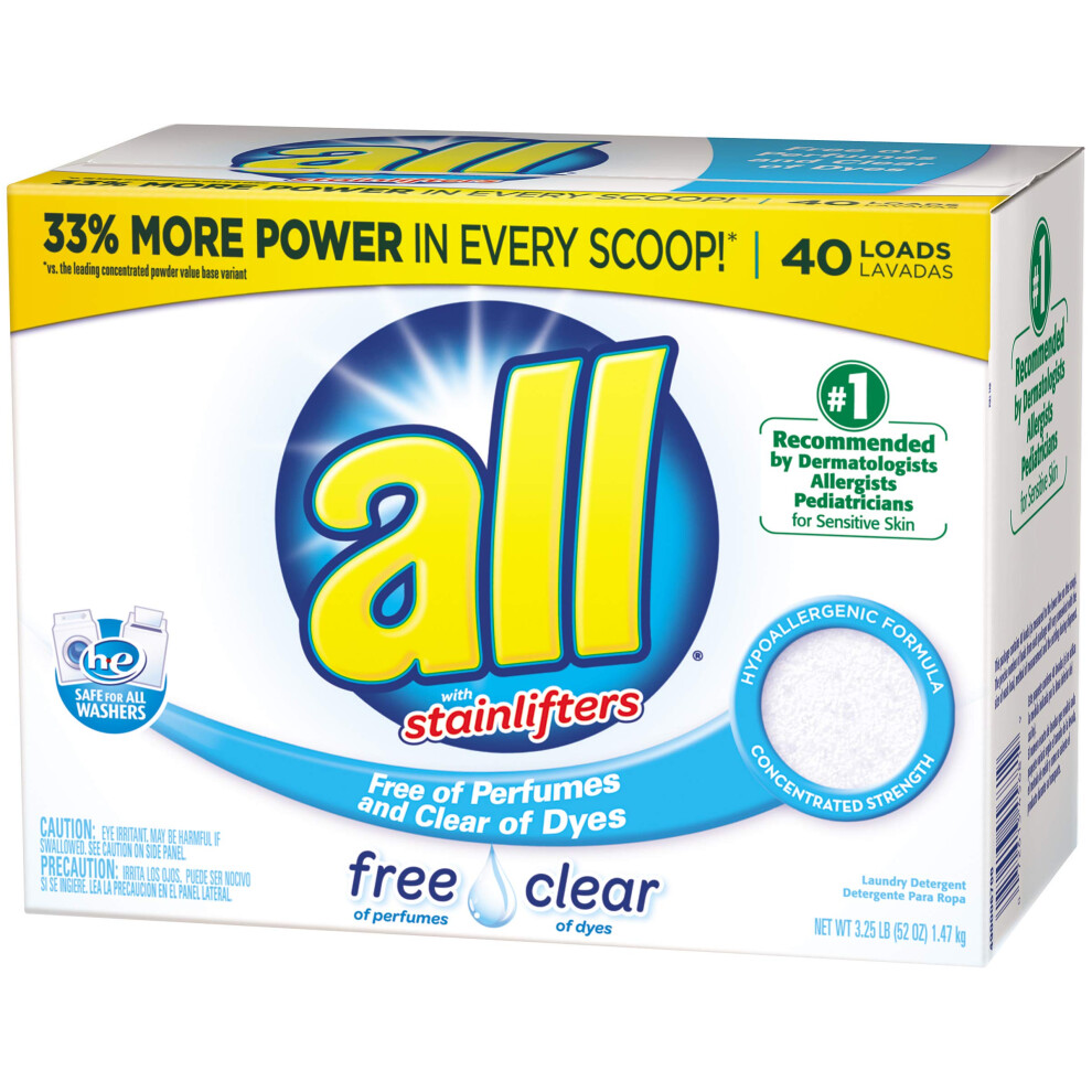 All Powder Laundry Detergent  Free Clear for Sensitive Skin  52 Ounces