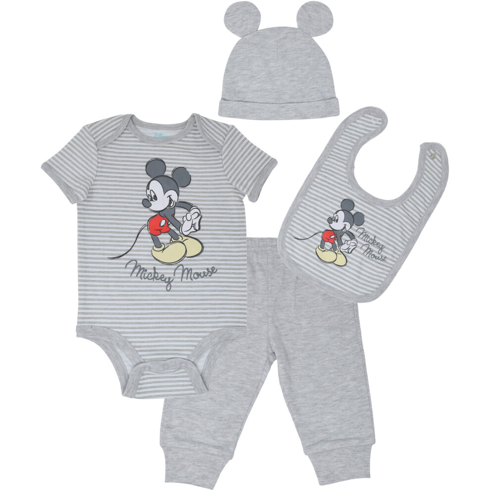 Disney Mickey Mouse Baby Boys 4 Piece Outfit Set: Bodysuit Pants Bib H