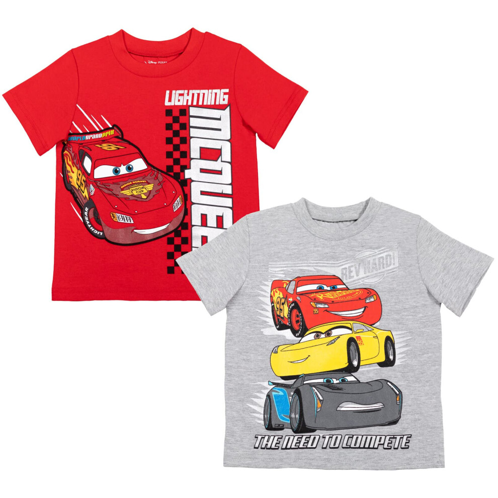 Disney Pixar Cars Lightning McQueen Toddler Boys 2 Pack T-Shirts Gray/