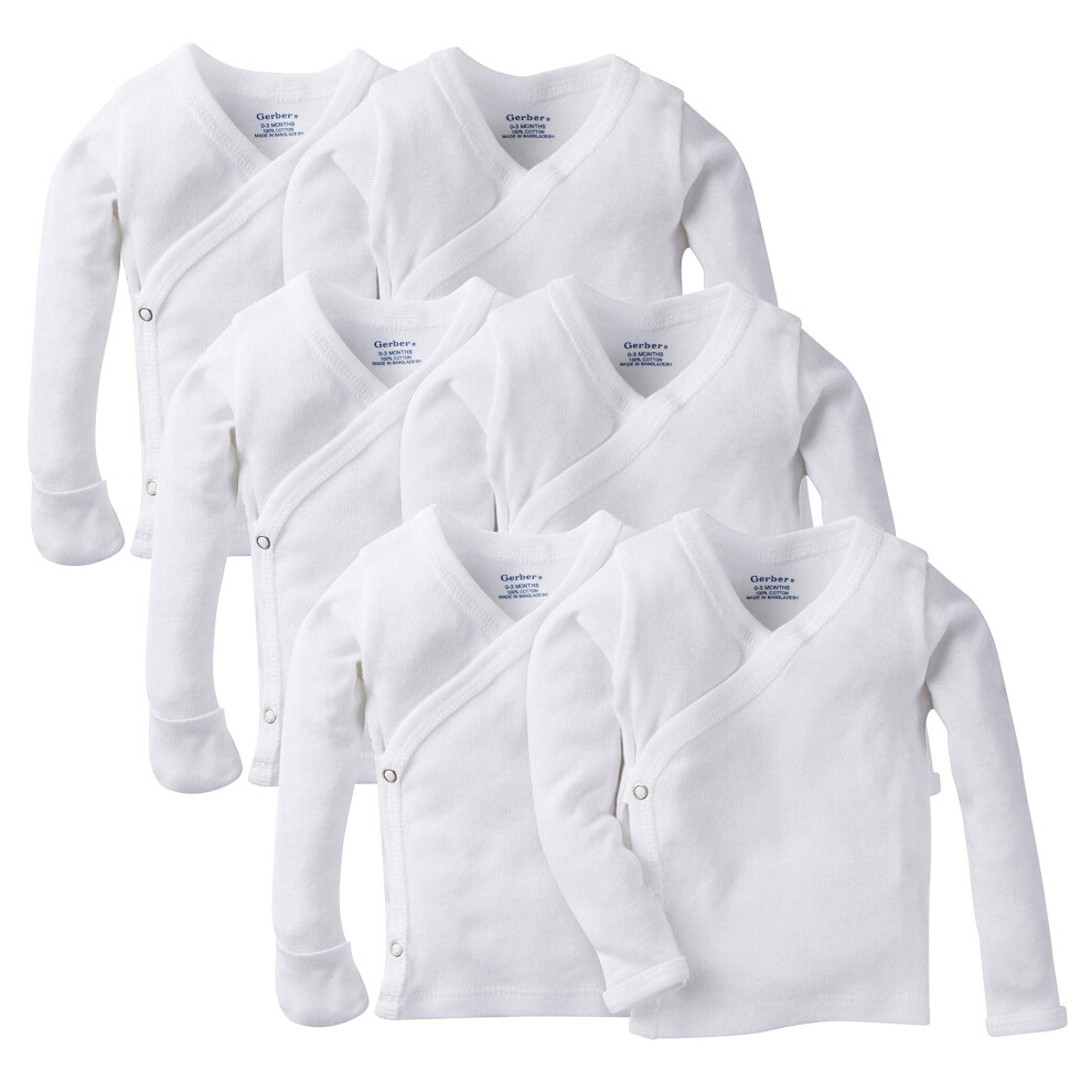 Gerber Baby 6-Pack Long-Sleeve Side-Snap Mitten-Cuff Shirt  White  0-3