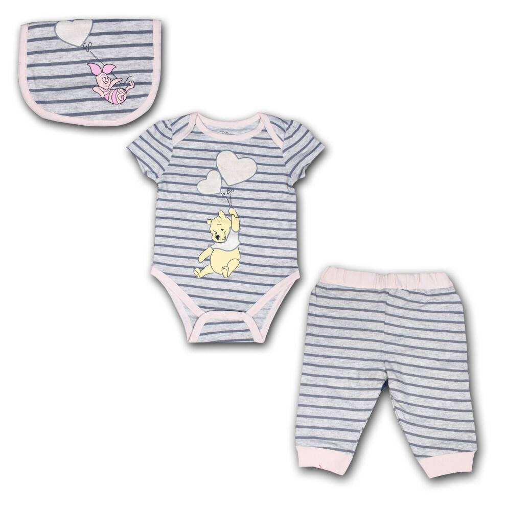 Disney Winnie The Pooh Girls Bodysuit  Jogger and Bib Set for Newborn