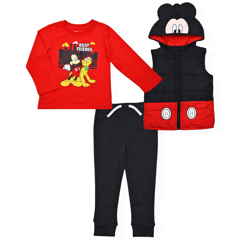 Disney Mickey Mouse and Pluto Boys Long Sleeve Shirt  Hooded Vest and