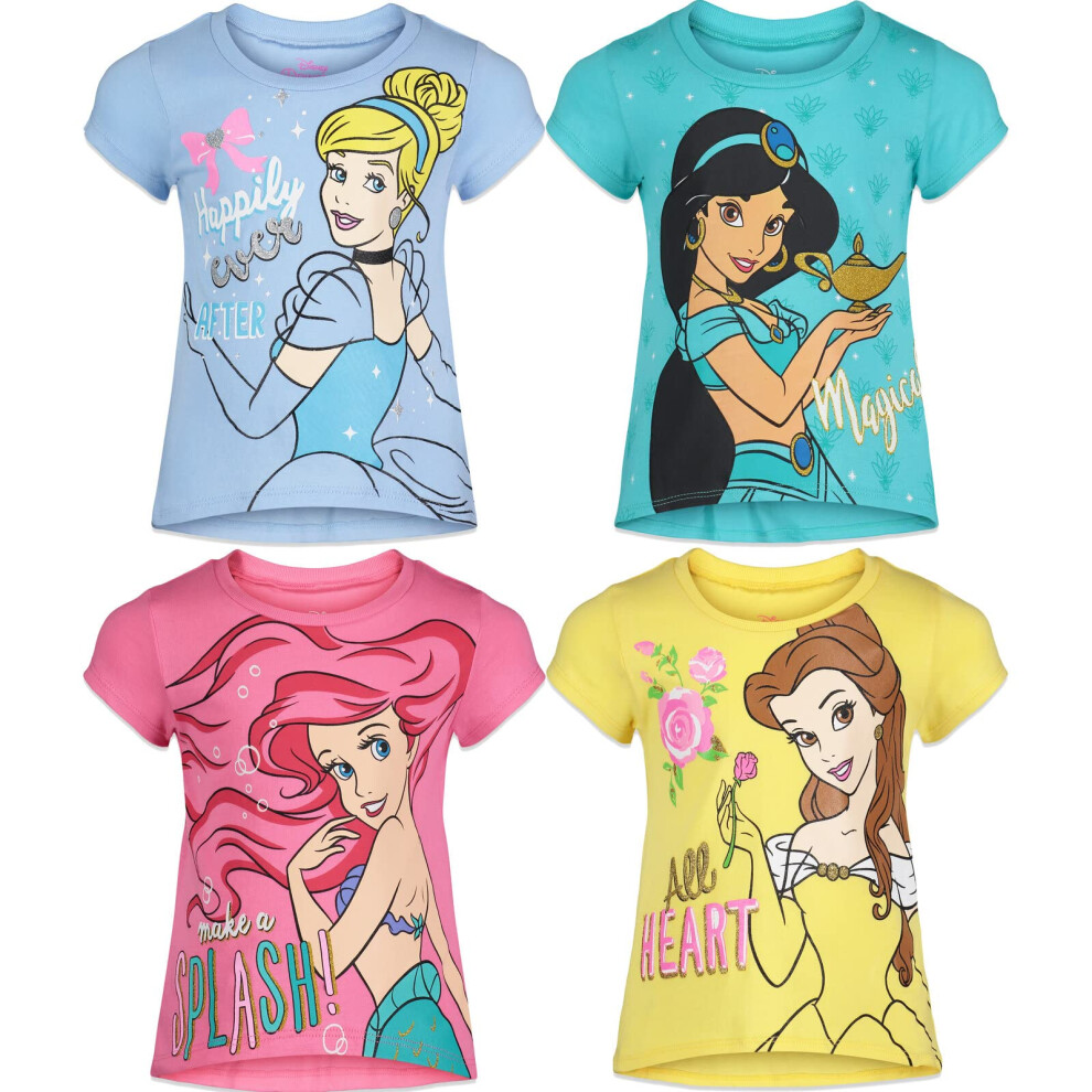 Princess Ariel Cinderella Belle Toddler Girls 4 Pack T-Shirts Belle  C