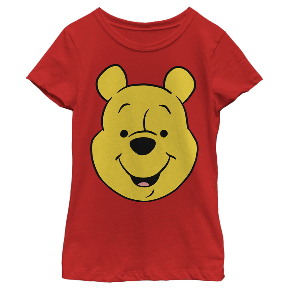 Disney Winnie The Pooh WinniePooh Big Face Girl's Solid Crew Tee  Red