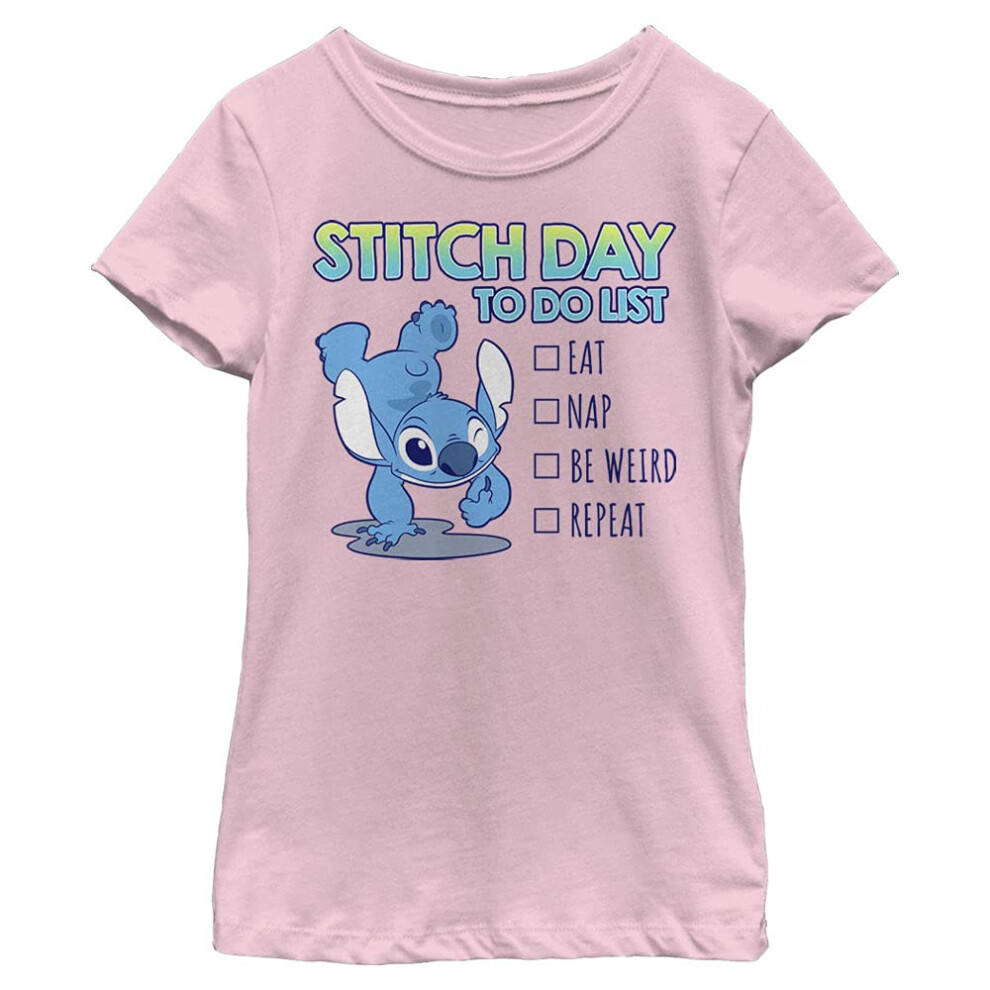 Disney Lilo & Stitch to Do Girl's Solid Crew Tee  Light Pink  Small