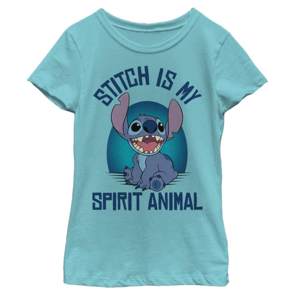 Disney Lilo Spirit Stitch Girl's Solid Crew Tee  Tahiti Blue  Large